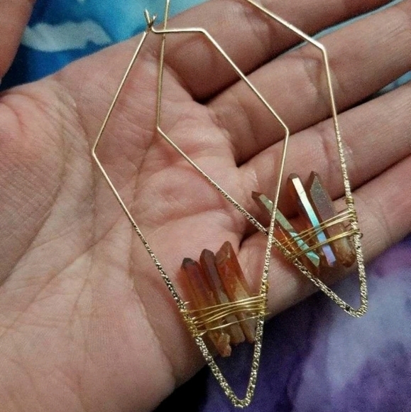 💖 2/$30 Womens boho Crystal gold hoop wire cute lightweight dainty earrings - Picture 11 of 14